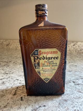 Empty Seagrams Pedigree Straight Rye Whiskey Book Bottle Distilled 1934 Canada