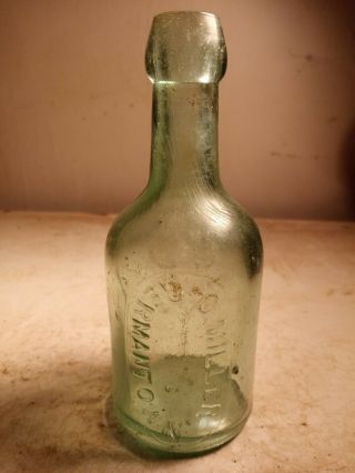 C.  Miller,  Germantown,  Pa Aqua Squat Blob Top Soda Beer Or Mineral Water Bottle
