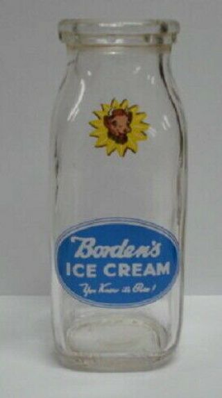 Bordens Ice Cream Square 1/2 Pint Milk Bottle