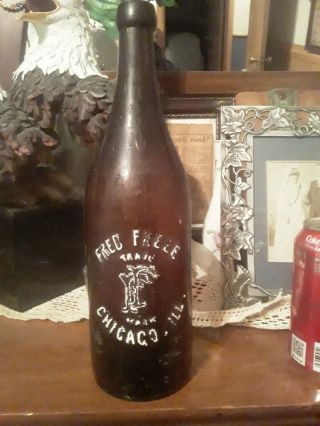 Fred Freer Chicago Il Quart Amber Blob Top Beer Bottle Baltimore Loop Illinois