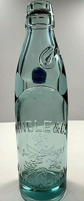 Old Antique Codd Bottle Hindle & Company,  Blackpool Marble In Neck
