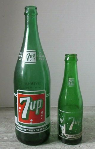 2 Old Vintage 7 - Up Acl Pop Bottles Family Size & 7 Oz North Sydney Ns