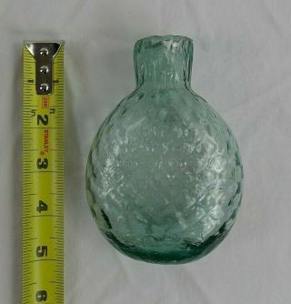 Quilted Flask Hand Blown Open Pontil - Aqua Sheared Lip