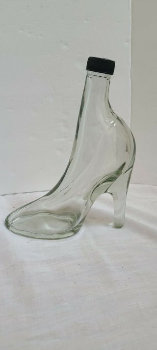 Gray Molded Glass High Heel Shoe Bottle Glass Slipper Stiletto 8 1/4 " Tall