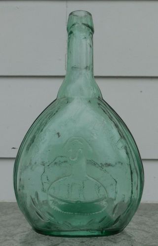 Fislerville Glass Jenny Lind Green Flask Bottle