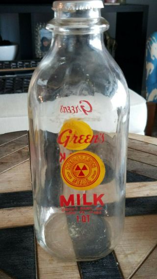 Vintage Quart Milk Bottle Green 