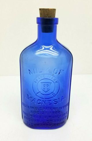 Vtg.  Cobalt Blue Milk Of Magnesia Bottle Chas Phillips Chemical Co Early W Cork