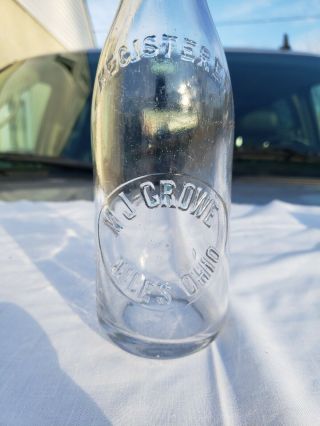 1890`s M.  J.  Crowe Niles Ohio Blob Top Beer / Soda Bottle 9 1/8 " Tall