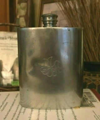 Vintage Personalized Pewter Hip /pocket Flask - Made In Sheffield England