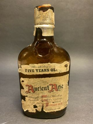 Vintage Ancient Age Whiskey 1 Pint Flask Bottle Paper Lable/ Cork Top,