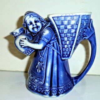 Schafer Vater Blue German Porcelain Creamer - Girl With Pitcher