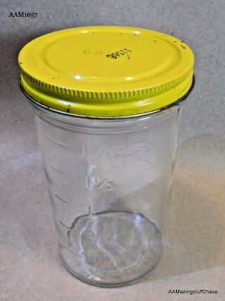 Vintage Anchor Hocking Clear Glass Jar W/ Yellow Tin Lid Embossed