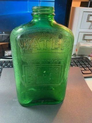 Owens Illinois Glass Emerald Green Refrigerator Water Bottle 1 Qt.  Sept 15 1931