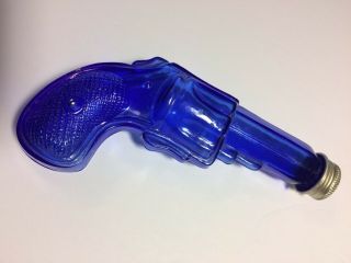 Midcentury Figural Revolver Pistol Cobalt Blue Glass Candy Container Bottle &cap