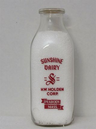 Sspq Milk Bottle Sunshine Dairy H W Holden Corp Peabody Ma Essex Co Guard 1952
