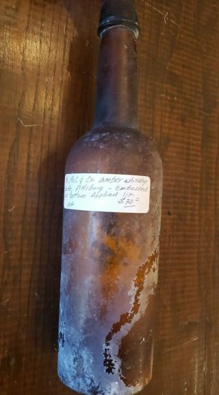 Civil War Period Whiskey Bottle - Light Amber Colored Fifth - Globe Top - 1860s Crude