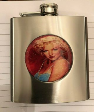 Retro Marilyn Monroe Blonde Bombshell Silver Flask - 6oz.  Stainless Steel