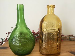 2 X Vintage Glass Medicine Bottles Union & Frank " S - 9 1/4 " Green