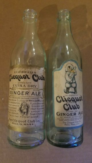" 2 " Clicquot Club Extra Dry Ginger Ale Embossed Paper Label Bottles Circa 1910.