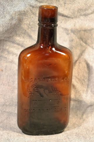 Bimal Amber 1/2 Pint Whiskey Flask,  Jos.  Magnus & Co.  Cincinnati Usa