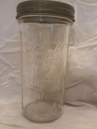 Vintage Clear Ball Glass Freezer Jar / Container W Zinc Lid