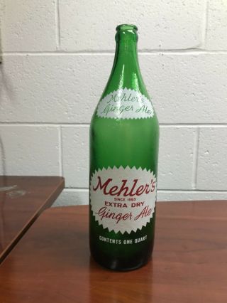 1 Quart Mehler’s Extra Dry Ginger Ale Soda Bottle Erie,  Pa Green Glass 7 Up B Co
