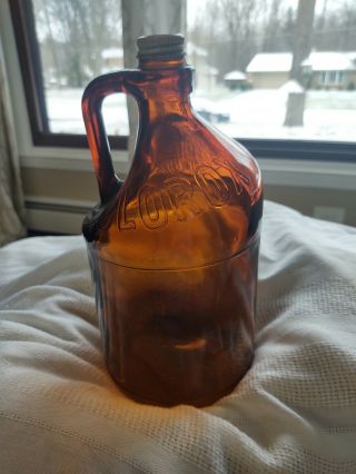 Vintage Glass Clorox Bottle Embossed Amber Brown Gallon Jug 64 Oz With Lid