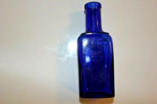 Vintage Cobalt Glass Taylor ' s Cough Syrup Bottle Orig Label 4 