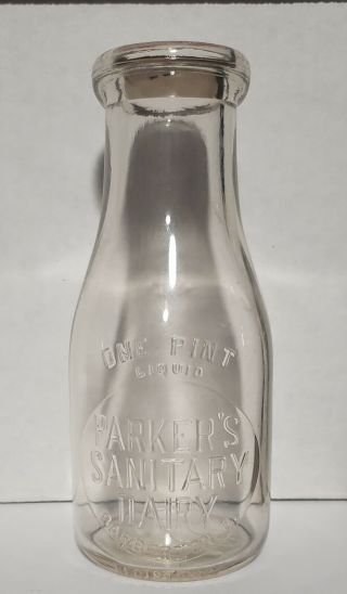 Parkers Sanitary Dairy Pint Milk Bottle Barberton Ohio Nr.  - 1