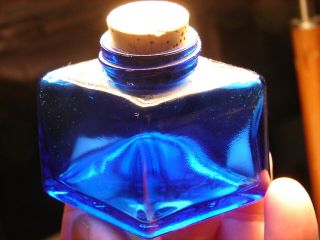 Vintage Cobalt Blue Parker Fountain Pen Ink Bottle Diamond Shaped Embossed