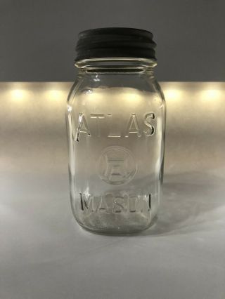 Vintage Hazel Atlas 1 Quart Clear Glass Square Mason Canning Jar Atlas Zinc Lid