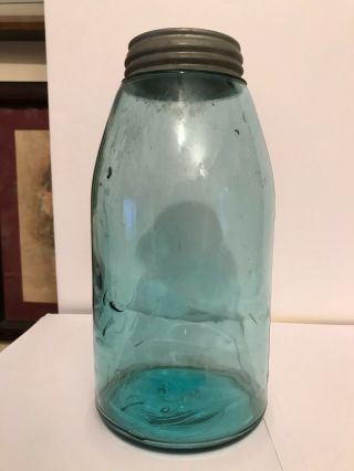Vintage Blue Ball 1/2 Gallon Slope Shoulder Jar With Zinc Lid