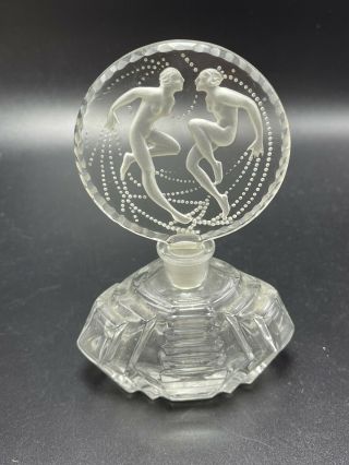Antique Czech Crystal Glass Art Deco Dancing Nude Ladies Perfume Bottle