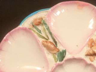Antique Majolica Sea Shells and Seaweed Oyster Plate for 6 Oysters 4