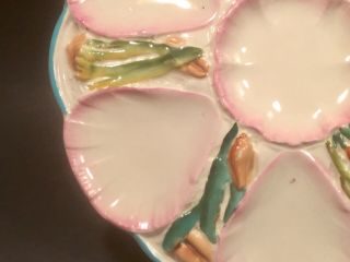 Antique Majolica Sea Shells and Seaweed Oyster Plate for 6 Oysters 6