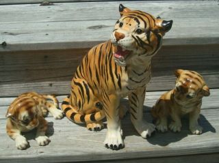 Vintage Josef Originals - Cat - Mother Tiger With 2 Cubs Very Rare