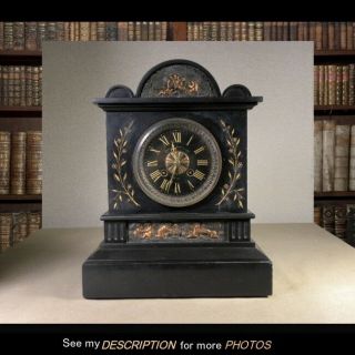 Victorian Classical Revival Black Marble Mantle Clock Shreve Crump Low
