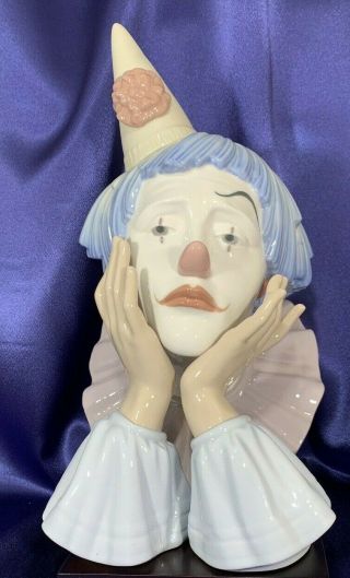 Lladro 5129 Sad Jester Clown Bust Head Porcelain Figurine "