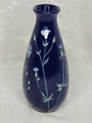 Vintage Rare Wellfleet Vase Cobalt Blue With Hand Painted Flowers 8.  5 "