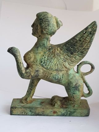 Extremely Rare Ancient Large Bronze Statue Mythology Sphinx 500 Bc.  693 Gr.  150 Mm