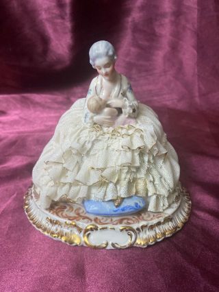 Luigi Fabris Figurine Dresden Style Porcelain Lace Nursing Mother & Baby Pottery