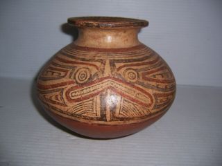 Pre - Columbian Panama Cocle Pottery Olla Jar With Saurian Lizard Creature 6 1/4 "