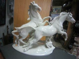 Vintage Germany Karl Ens White Horses Figurines Marked Porcelain