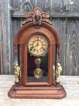 Rare Model Mirror - Sided Mantel / Shelf Clock,  W/ Bridgeport Brass Co.