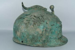 Large Ancient Bactrian Bronze Helmet With 3 Nobleman Figurine Inlays
