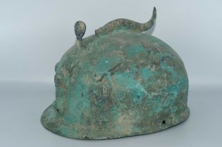 Large Ancient Bactrian Bronze Helmet with 3 Nobleman Figurine Inlays 2