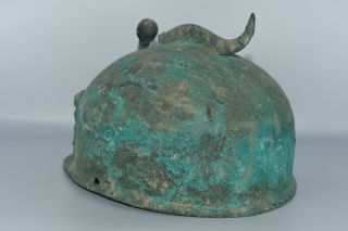Large Ancient Bactrian Bronze Helmet with 3 Nobleman Figurine Inlays 4