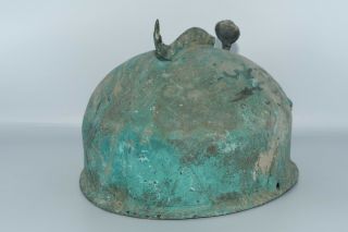 Large Ancient Bactrian Bronze Helmet with 3 Nobleman Figurine Inlays 5