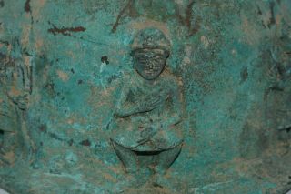 Large Ancient Bactrian Bronze Helmet with 3 Nobleman Figurine Inlays 6