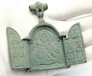 Ancient Rare Viking Byzantian Kievan Rus Bronze Folding Icon Amulet 10 - 12th Ad